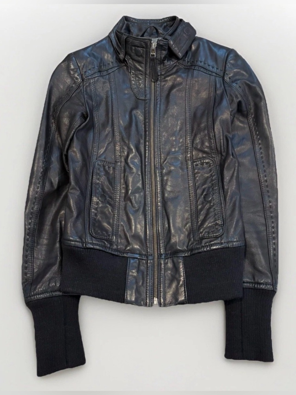 Vintage Danier Leather Bomber Jacket - Wool Blend Trim - Size 3XS